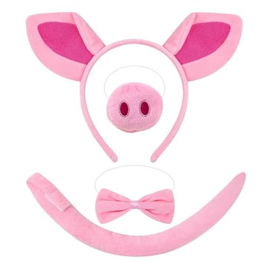 HTTDSLF Juego de Disfraz de Cerdo, Conjunto de Traje Cerdo, Disfraces de Animales, Conjunto de Disfraces de Cerdo, Orejas Cerdo Nariz Cola y Pajarita Cerdo Rosa para Cumpleaños Carnaval Cosplay Fiesta