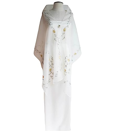 Silk Organza Shawl, 76" L x21 W, Embroidery & Beads Adorned, Ivory3