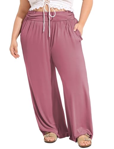 TIYOMI Plus Size Wide Leg Pants for Women Flowy Casual