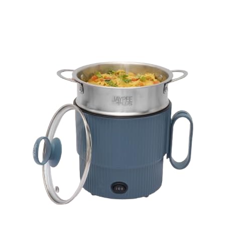 Jaypee Plus Steam & Cook Multi Purpose Electric Steamer 1.2 Litres Cooker With Boiler For Egg, Instant Noodles,Vegatbles and soups, with Glass lid,Egg Tray, Blue