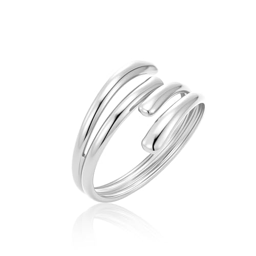 ALEXCRAFT Bague Argentée Femme, Bague Ouverte Réglable Forme Goutte Étreinte, Bague Large Double Creuse Superposée, Bague Pouce Mixte Acier Inoxydable...