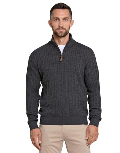 Lindbergh Rollkragenpullover Herren mit Reißverschluss | Strickpullover Zip Herren aus 100% Baumwolle im Zopfmuster | Relaxed Fit mit hohem Kragen & Rippbündchen | Farbe Grau | Größe L