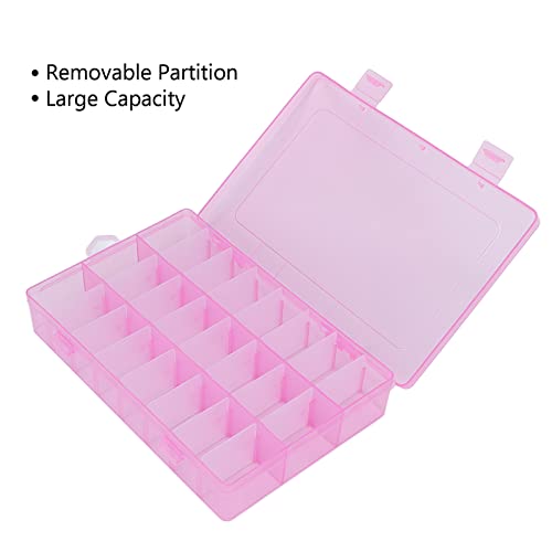 Image of Yosoo Nail Art Storage Box, 24 Grid Pink Empty Nail Boxes Nail Tips Nail Art Storage Box Plastic Bead Decoration Organizer Case DIY Handmade Gifts Nail Art Supplies Nail Art Container For Beads
