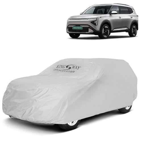 Image of KINGSWAY Carens Clavis EV Car Body Cover Dustproof for (Year 2025 Onwards), Compatible with Kia Carens Clavis EV Car Cover, Comes with Bird Droppings, Scratch, UV and Paint Protection, Silver Matty