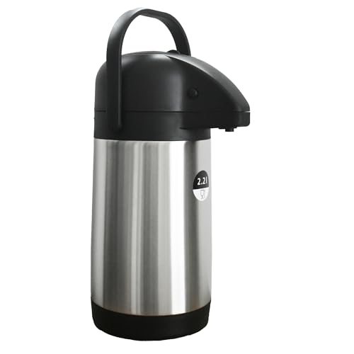 Airpot Pumpkanne 2,2l Isolierkanne Thermoskanne isolierte Kaffeekaraffe Kaffeekanne Gastro Kaffeespender auch für Camping aus Edelstahl & GRATIS-HLKauf-Block