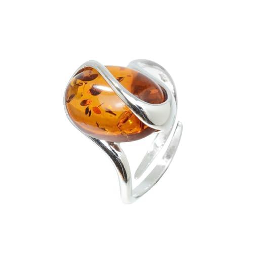 Bague ajustable argent et ambre cadeau d'anniversaire
