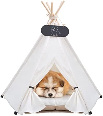 Whiwhi Teepee Tent for Pets Dog Tent Cat Tent with Cushion Washable Pet Tents Houses Dog Cave and Pet Houses Fold Away Pet Tent Furniture 40 x 40 x 50 cm