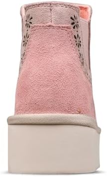 mykos Kids Antoinette Youth Suede Girls Pull-On Boot - Water & Stain Resistant Platform (1.5") - Floral Detail Fashion Boot for Casual Wear - (Blush-6Y M US)