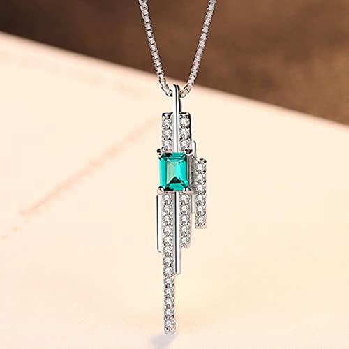 Pendentif en Argent S925 et Pierre Bleu-Vert Idée Cadeau Idéale pour Femme avec Cristaux CZ