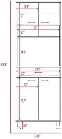 Della 60 Kitchen Pantry with Countertop, Closed & Open Storage -White