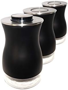 Hearth & Wreath: Black 3PC Kitchen Canisters Sugar, Tea, Coffee, Food, Candy. Tight Seal to lock out moisture. Glass Bottom. Chrome Plated Lid.