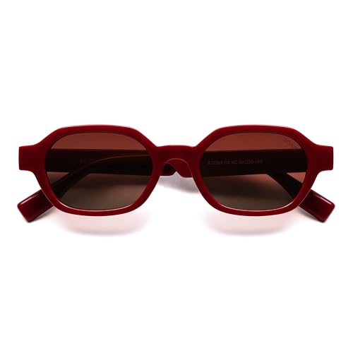SOJOS Retro Polarized Hexagon Sunglasses for Women Men UV400 Trendy Rectangle 70s 80s 90s Shades SJ2389 Red Frame/Red Lens