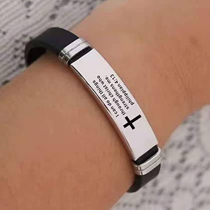 Dwjsu Inspirational Quote Cross Bracelets Faith Christian Bible Verse Silicone Id Wristband Religious Gifts For Men Women Boys Girls Stainless Steel Rubber Adjustable, Dw-By-Br020-1-White #TOP1