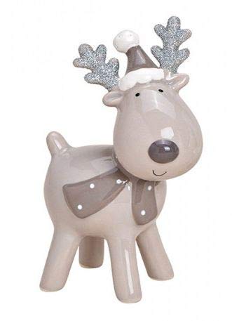 TEMPELWELT Figurine de décoration élan Renne | polystein | Figurine d'hiver | décoration d'hive/Noël -13 cm, Multicolore, Gris, Blanc