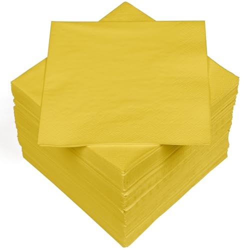 HEKU 30241-10 : Lot de 100 serviettes en papier monochromes triple épaisseur, 33 x 33 cm, jaune