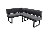 byLIVING Eckbank Vancouver/Webstoff anthrazit/Metall Gestell schwarz pulverbeschichtet/Taschenfederkern/Langer Schenkel rechts/Küchenbank/Sitzbank/ 125 x 181,5, H 86 cm