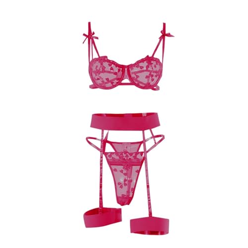 Image of Women Cute Bra Panty Lingerie Set with Garter Belt Lace Teddy Strap Babydoll Lingerie Romantic Bikini with Panty Gown Set for Women Party Set