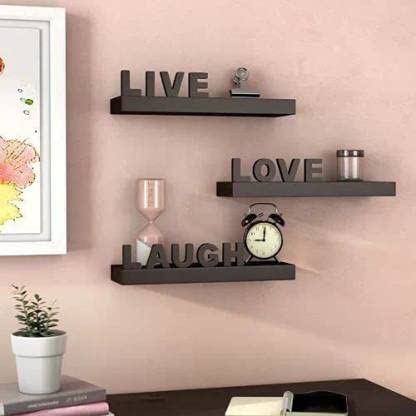 stylokraft Creations Lovely Words Live-Love-Laugh Wall Shelf (Brown)