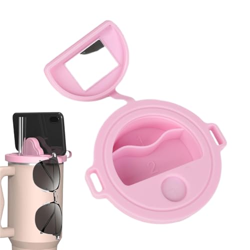 Tapa de silicona para vasos - Cubiertas multifuncionales para bebidas, soporte para teléfono, tapa de taza de café con doble rejilla para pintalabios, tapones para los oídos, accesorios pequeños