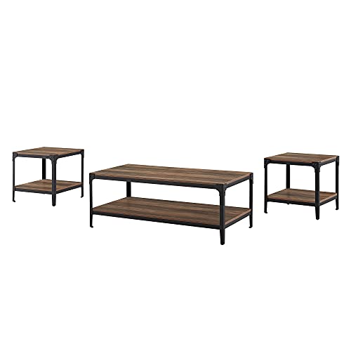 Walker Edison Furniture Company 3-Piece Angle Iron Coffee Table Set, Rustic Oak #TOP4