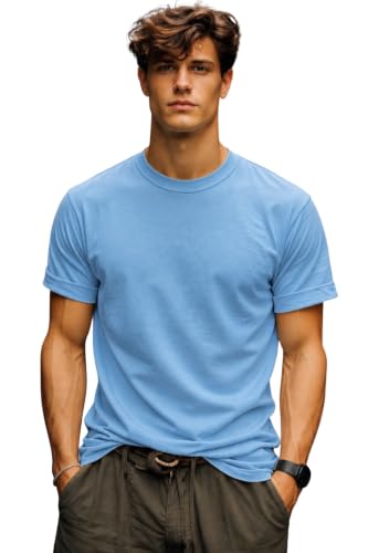 Image of INKKR Men's Solid Round Neck Half Sleeve Classic Cotton Bio-wash T-Shirt | Crew Neck Cotton Tshirt for Men