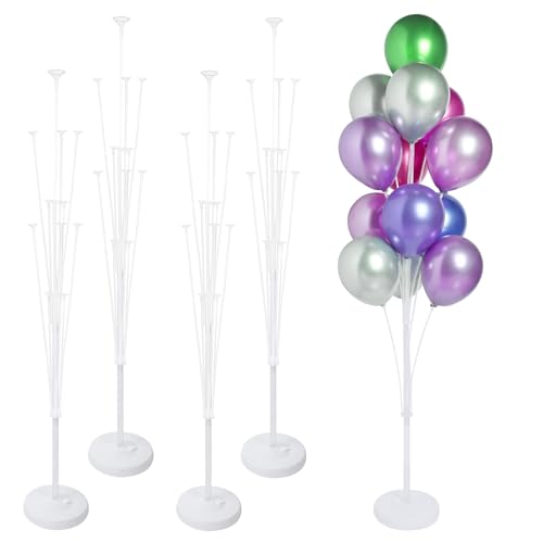 Image of 4 Sets of Balloon Stand Kit - 62in Balloon Stands with Base, Balloon Sticks, Decorations for Party Birthday Wedding Baby Shower Gender Reveal Graduation