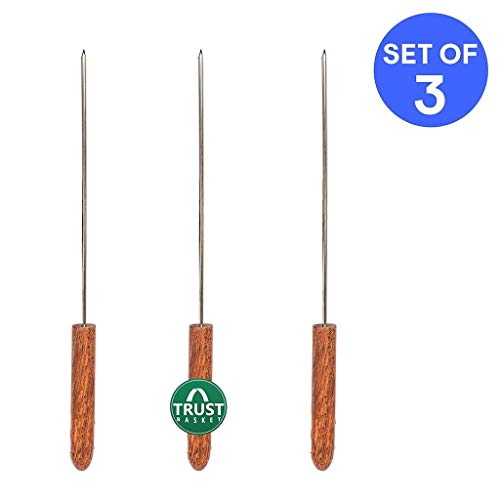 Image of TrustBasket Premium Stainless Steel Skewers for Grilling (Set of 3)- Heavy Duty Kabab Skewer Set, Perfect Barbeque Skewers and Barbecue Sticks for Skewer Grill - Rustproof and Reusable