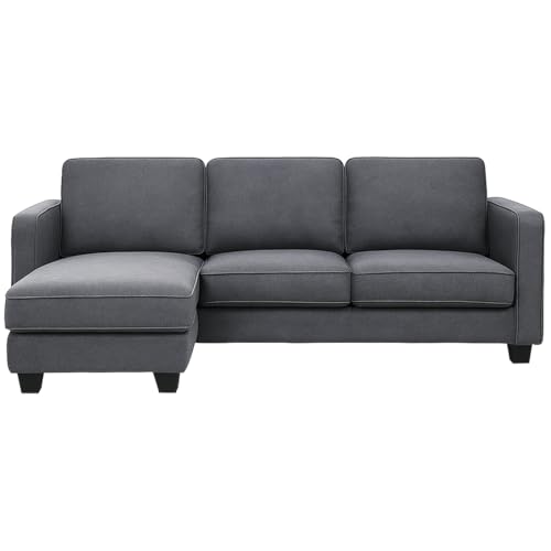 Image of FURNY Arlo 4 Seater Fabric LHS L Shape Sofa Set (Dark Grey) Premium Velvet Finish | Ideal of Living Room
