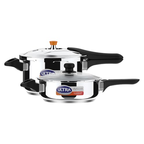 Image of Ultra Duracook Junior Celebrations pack of 3.5L & 5.5L Pressurecooker,Gifting,SS304 FoodGrade,Interchangeable Lids,Frothcollector,Induction,3LayerCompositeBase,solid Bakelite handles,ISI,10Y Warranty