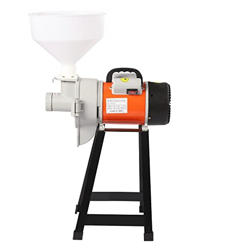 Electric Grinder 110V Electric Grain Wet Mill with Hopper Wet Dry Mill Rice Corn Grain Coffee Wheat Grinder (Orange)