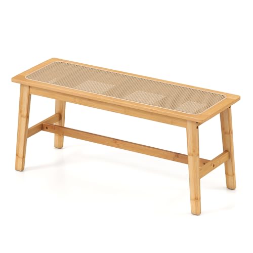 RELAX4LIFE Sitzbank Holz, Eingangsbank aus Bambus mit handgeflochtenem...