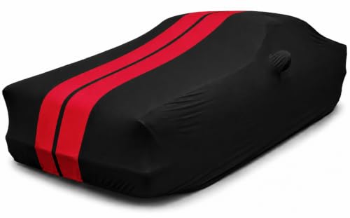 Image of SR1 Performance USA Indoor Car Cover for 1950-1957 Chevy Bel Air - Ultraguard Stretch Satin, Custom Fit Indoor Protection, Soft Breathable Dust Cover, Premium Show Car (Black with Red Stripes)