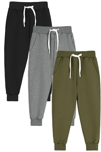 Ruisita Jungen-Hosen 3er-Pack | Baumwoll-Jogger mit Kordel &...