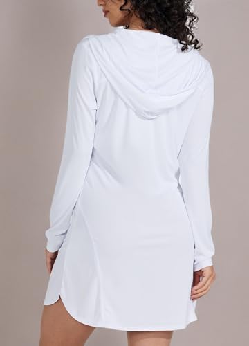 Willit Women's UPF 50+ Swim Cover-Up Dress Hooded Beach Sun Long Sleeve Swimwear Quick Dry SPF Swim Shirts White M - Image 7