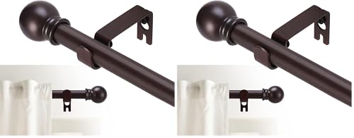 Image of Curtain Rods for windows 32-48 inch, 5 /8 inch Decorative Brown Splicing Heavy Duty Metal Curtain Rod set with Brackets (Pack of 2)