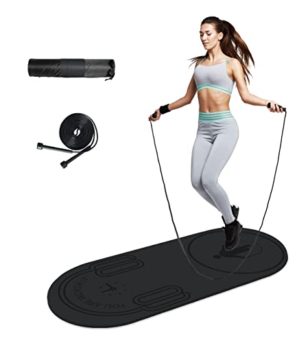 LaiEr Jump Rope Mat,55"x24"Non-Slip Fitness Exercise Knees Protection Impact Absorption 8mm Thick Workout Jumping Pad for Home Gym Flooring and Concrete Rope Protection Black