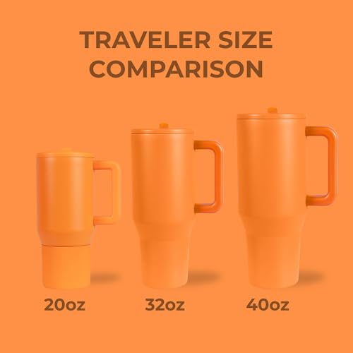 Image of HydroJug Traveler - 32 oz Water Bottle with Handle & Flip Straw - Fits in Cup Holder, Leak Resistant Tumbler-Reusable Insulated Stainless Steel & Rubber Base - Gifts for Women & Men, Tangerine
