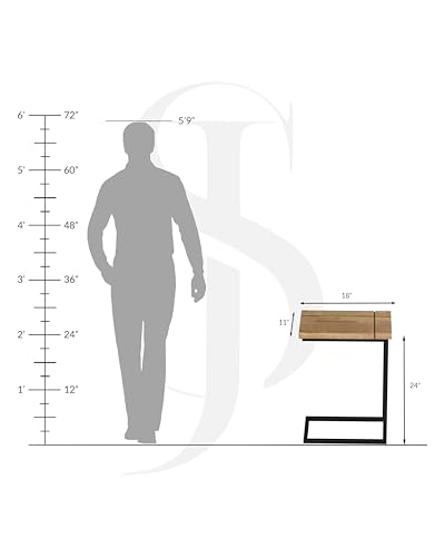 Image of Modern C-Side End Table for Living Room - Mango Wood with Black Metal Frame, Contemporary Sofa Side Table for Bedroom & Office (18L x 11D x 24H Inches) (Natural)