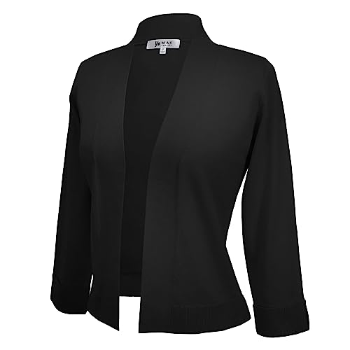 Image of YEMAK Women's Crop Cardigan Sweater - 3 /4 Sleeve Open Front Classic Basic Knit Bolero Cropped Soft Lightweight Knitted Top