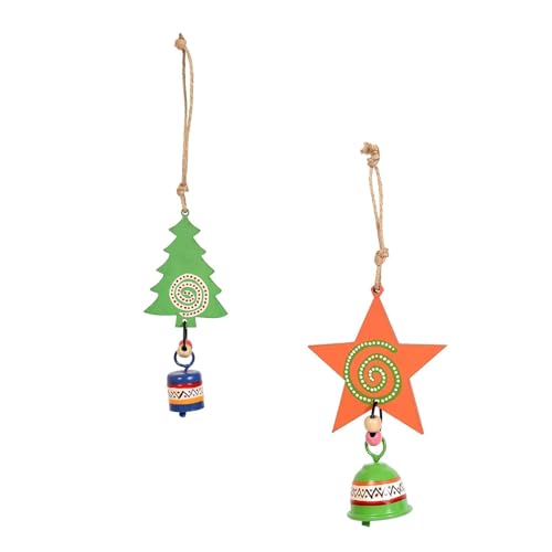 Image of Aakriti Art Creations Festive Star & Tree Wind Chime Duo | Handmade Modern Art Wooden & Metal Wind Chimes | Decorative Indoor & Outdoor Hanging for Balcony, Garden, Living Room & Gifting