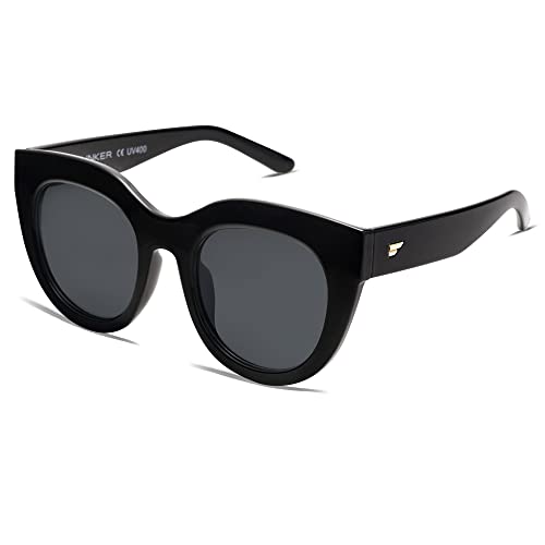 Vanlinker Trendy Polarized Cat Eye Sunglasses For Women Retro Oversized Sunnies Black #TOP19