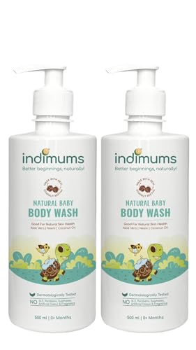 Image of Indimums Natural Baby Body Wash 1 Litre (2x500ml) |Cleans Without Stripping | Supports Skin Barrier | Reetha & Shikakai Not SLS | pH Balanced | Tear-Free | Dermatologist Tested | Best Value Pack