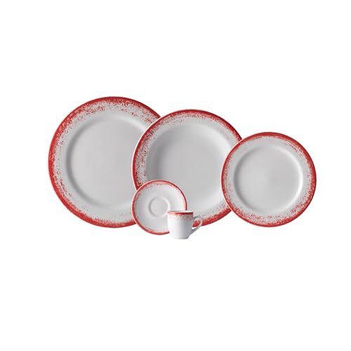Serviço de Jantar e Café 20 Peças em Porcelana, Decoração Névoa Vermelho, Porcelana Schmidt