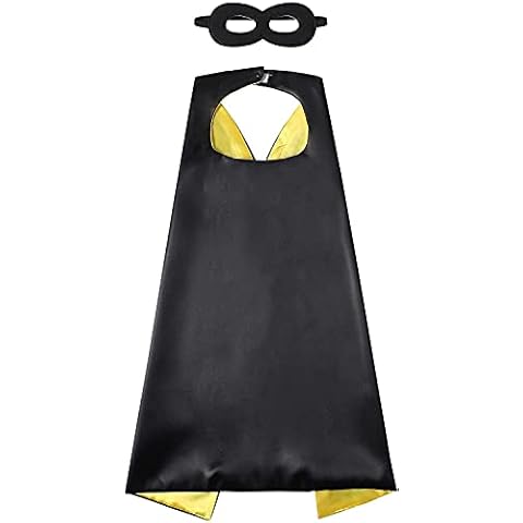 Superhero Cape & Mask Fancy Dress Costume Set For Kids 3-10 Years (Double Sided Black or Yellow Cape) Cover