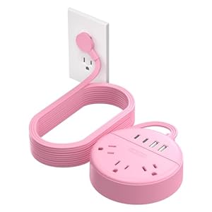 NTONPOWER Pink Extension Cord 15 ft, Ultra Thin Flat Extension Cord with 3 Outlets 4 USB Ports(2 USB C), Flat Plug Power Strip, Wall Mount, Long Cord Power Strip for Home Office Dorm Room Nightstand