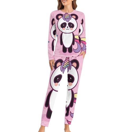Sleepwear femme licorne panda pyjama manches longues et pantalon homewear confortable