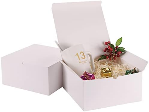 12 Pack White Gift Boxes 8x8x4 Inches, Paper Gift Box with Lids for Wedding Present, Bridesmaid Proposal Gift, Cupcake Boxes, Birthday Party Favor, Engagements and Christmas