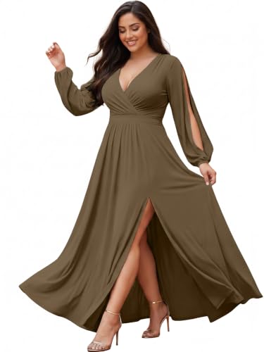 Image of KOH KOH Womens Long Sleeve Sexy Slit Photoshoot Evening Fall Maxi Dress