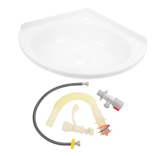 Tofficu Wall Mount Utility Sink Corner Basin with Plastic Faucet and Drain Pipe, Compact Triangle Wash Basin for Bathroom, Laundry, Garage, and Restrooms