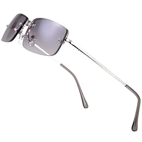 The Fresh Minimalist Small Rectangular Sunglasses Clear Eyewear Spring Hinge - Gift Box Package (203-Silver, Gradient Grey, 51)